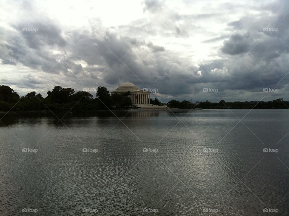 The Thomas Jefferson Memorial viewed in the early evening light from across the Tidal Basin