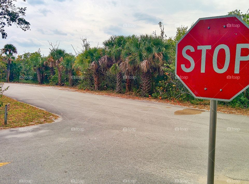 Stop. stop sign in beach parking lot, west palm beach, fl