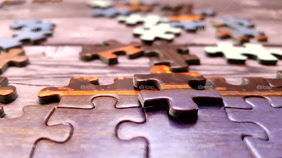 Close-up of jigsaw puzzle pieces