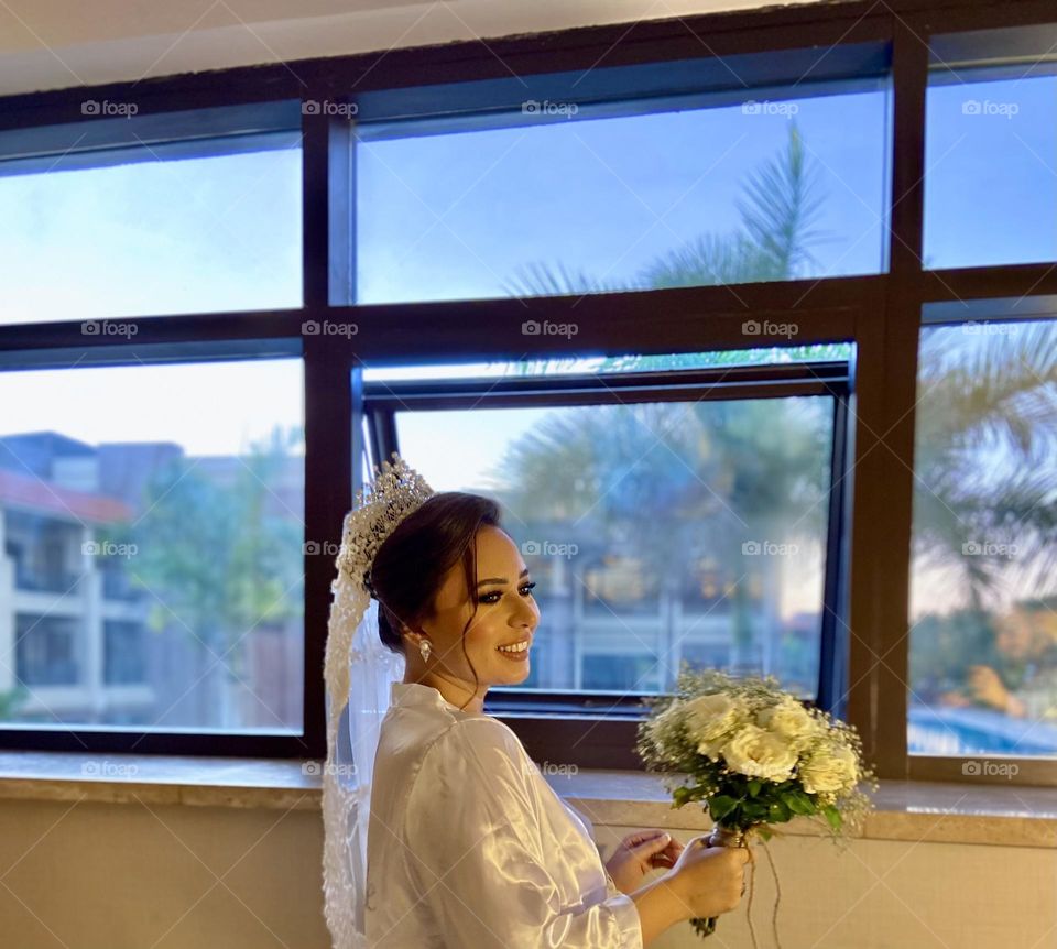 Bride in window 