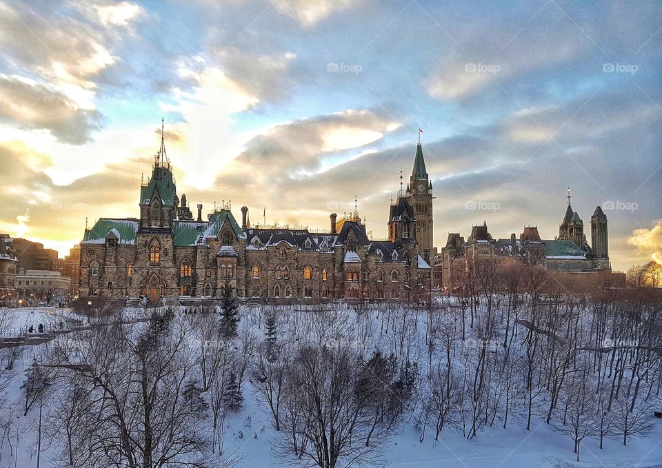 Dramatic sky over Ottawa parliament buildings