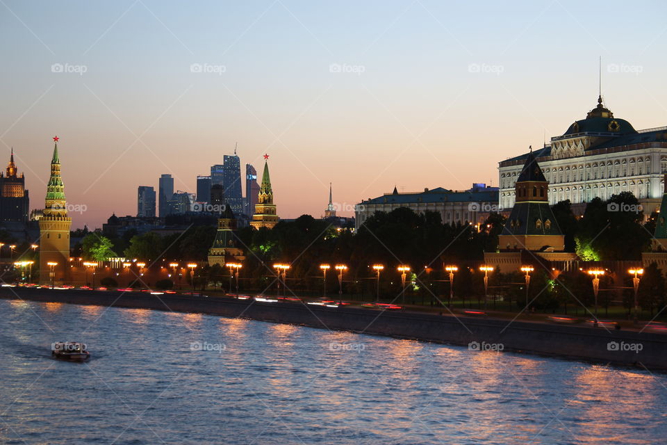 Evening Kremlin and Moscow city