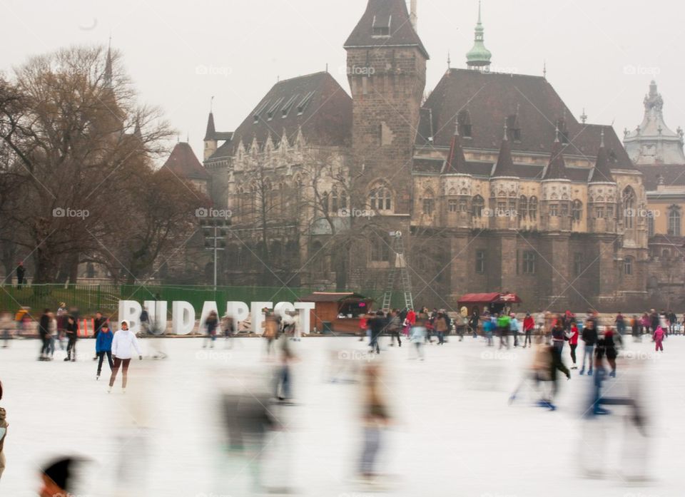 People ice skating in budapest 