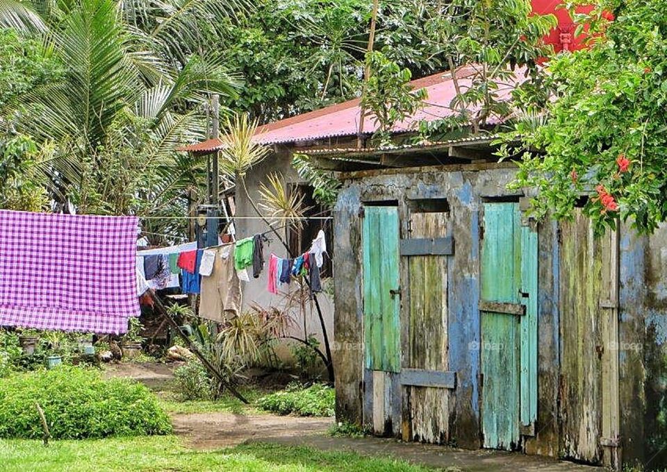 Laundry drying in the sun