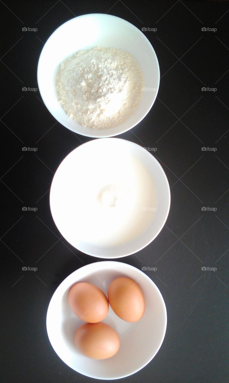 Eggs, milk and flour