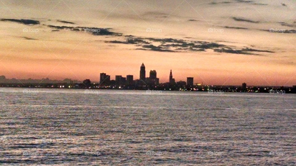Sunrise over Cleveland from Lakewood Park. Lakewood, Ohio