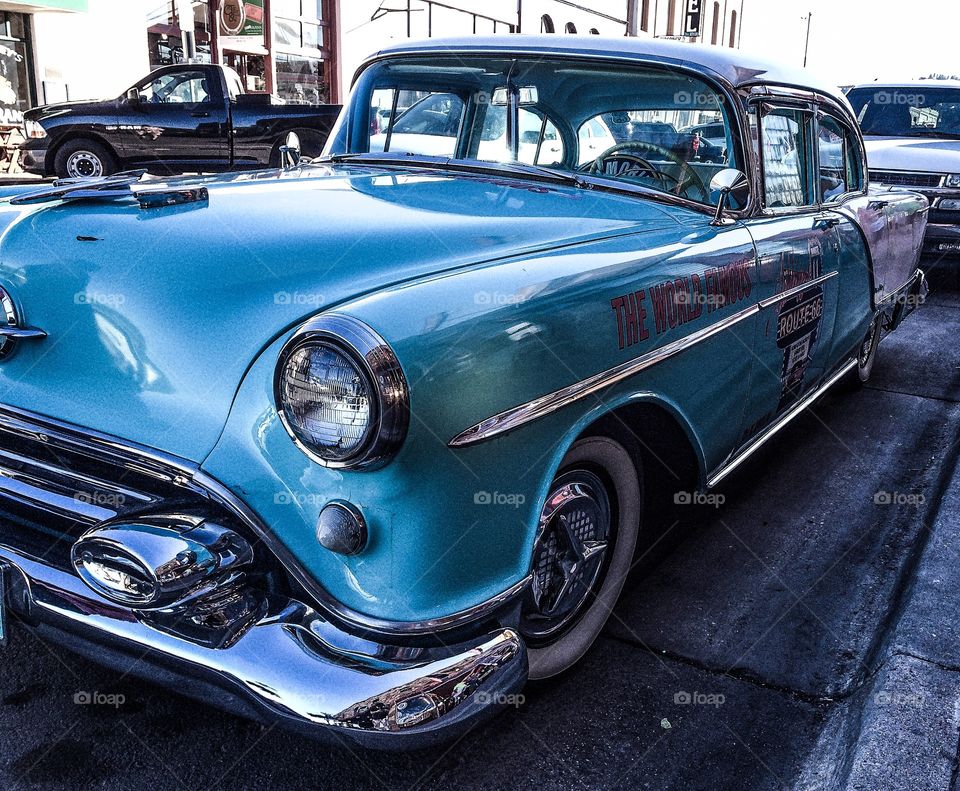 Old blue car spotted while cruising down old Route 66. 
