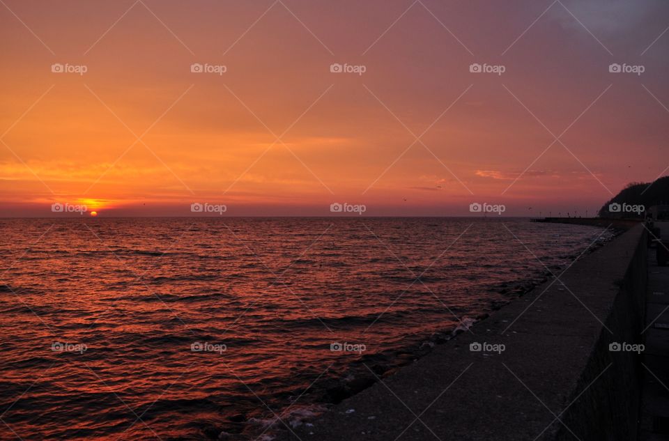 sunrise over the Baltic sea coast in Poland