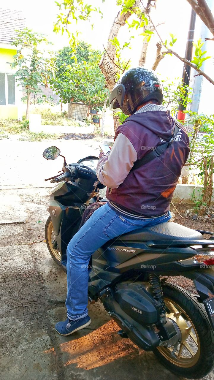 on motorcycle
