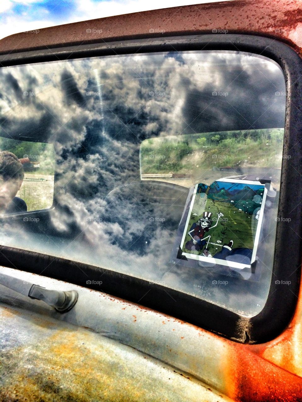 Dead sticker in old truck