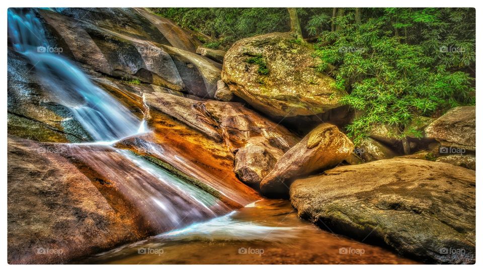 Base of Stone Mountain Falls. HDR of the base of a 200 foot waterfall at Stone Mountain State Park in North Carolina