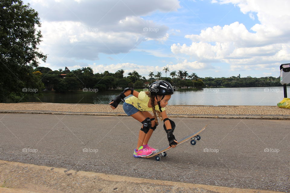 Little girl skateboarding