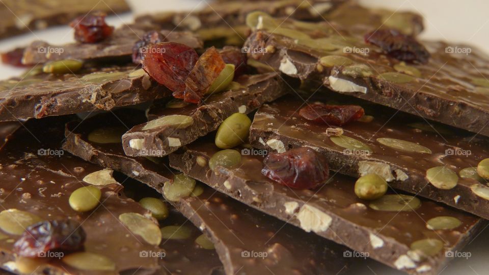 Dark chocolate bark close-up