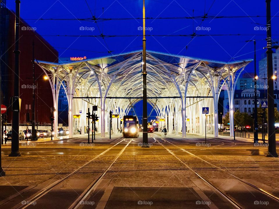 Poland Lódz city tram station in center 