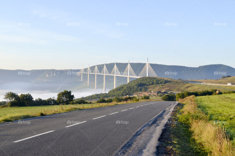 Millau Viaduct. Millau Viaduct bridge in southern France view from the small road in a sunny day