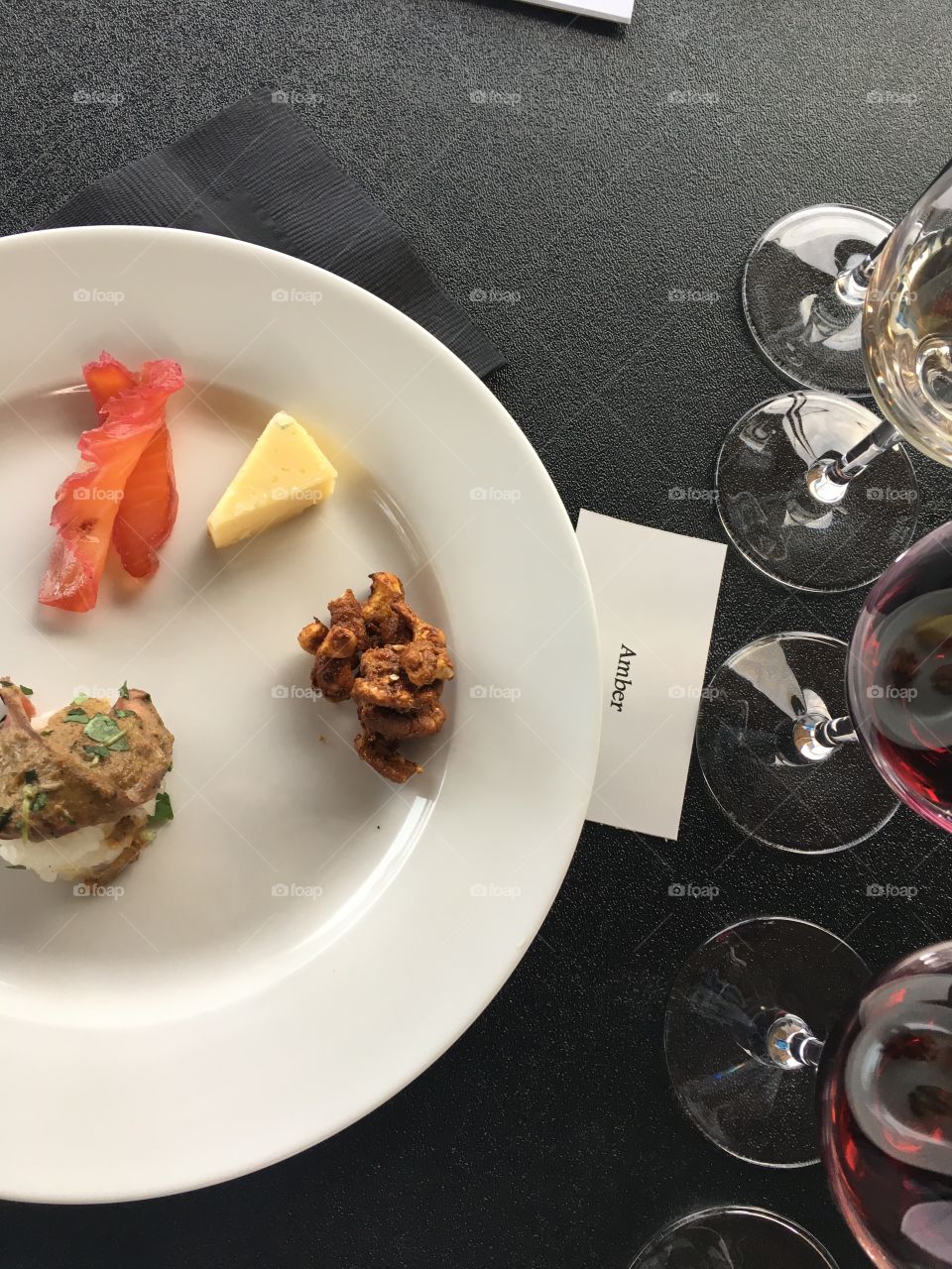 Wine tasting at 13th street winery. Cured salmon, beef strip on rice with Japanese condiment, cashews and pecans roasted with curry, brown sugar and mustard seed. Starting with sparking wine, Pinot Gris, merlot, Pinot noir. 
