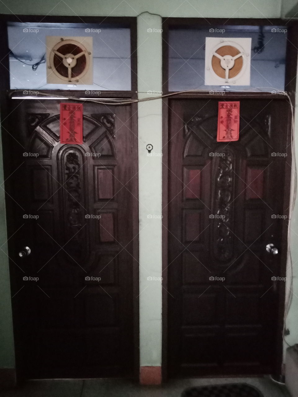 The twin wood doors in the house