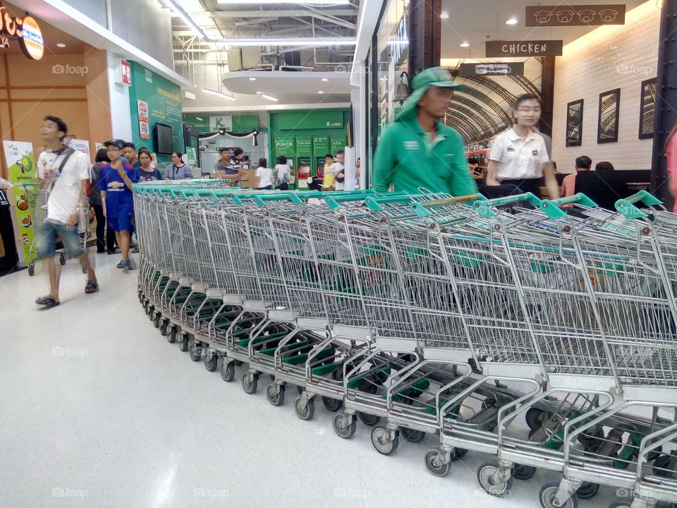 line of Carts in shopping mall