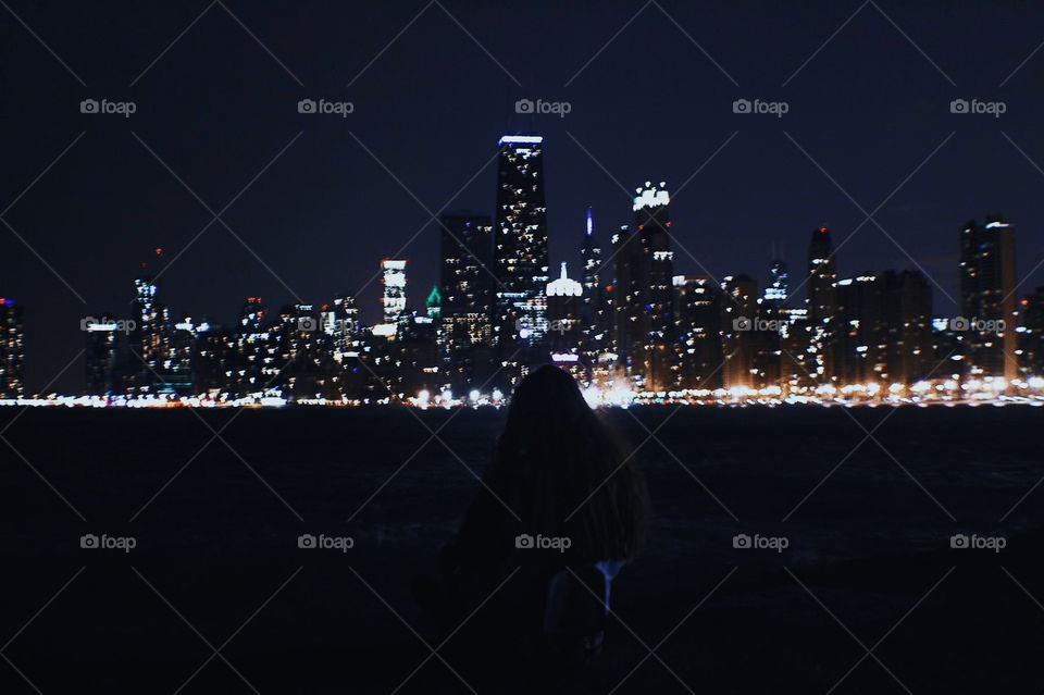 Chicago city lights. Skyline