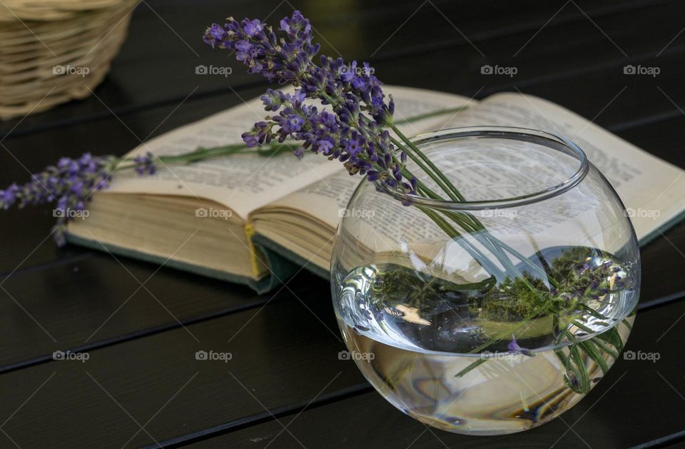 Lavender flowers in a rounded vase