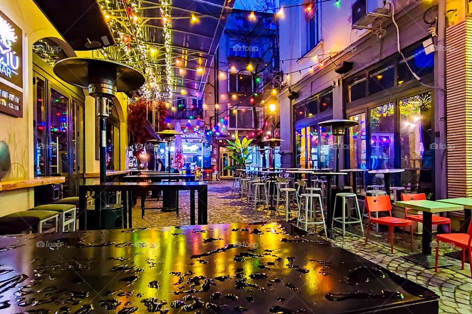 Color explosion, night Lights in the City after Rain