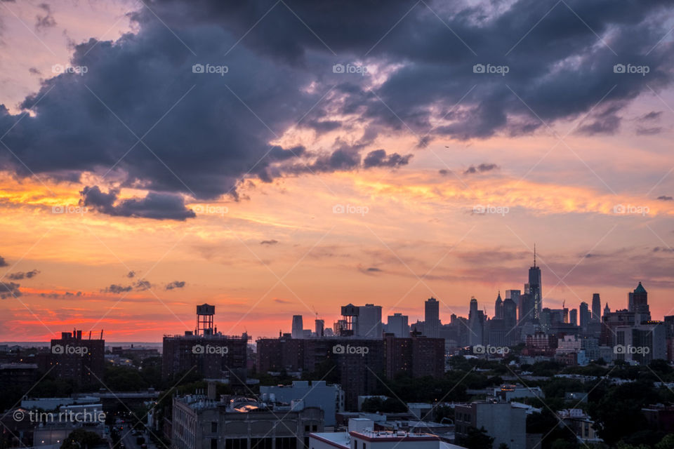 Sunset over Brooklyn and Manhattan. NYC USA