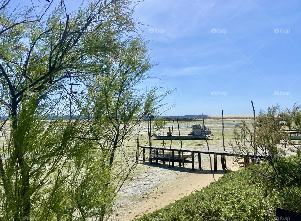 Boat at low tide of the beach 
