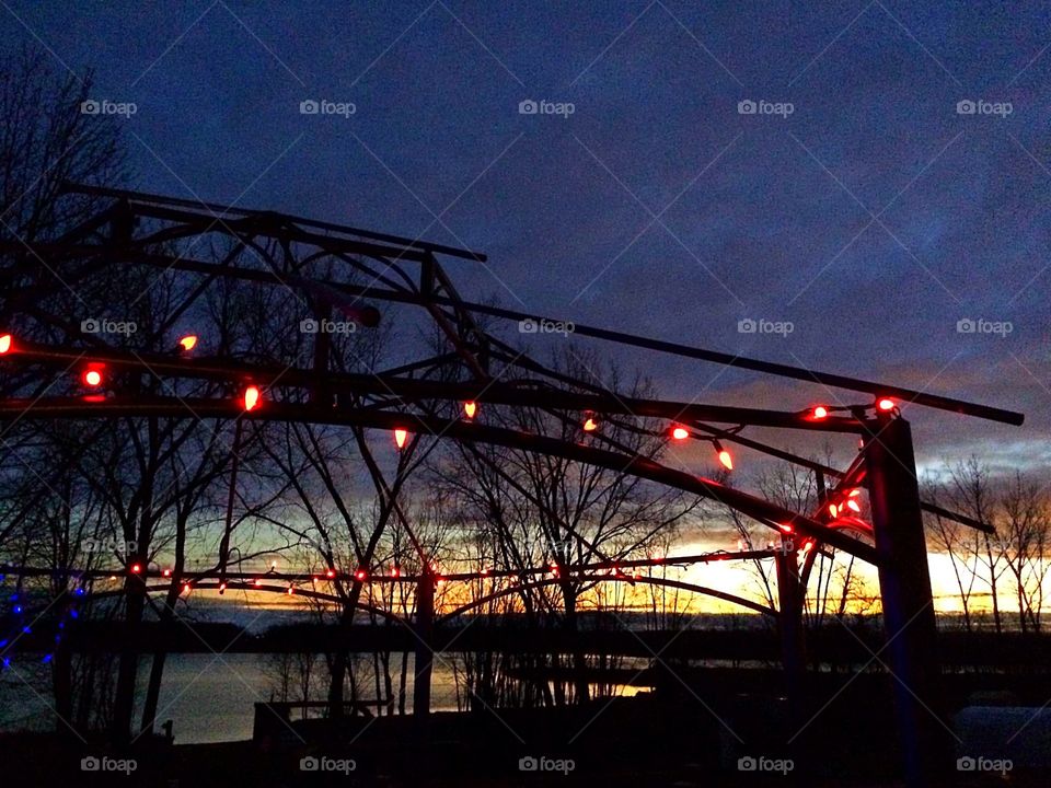 Christmas lights at sunset 