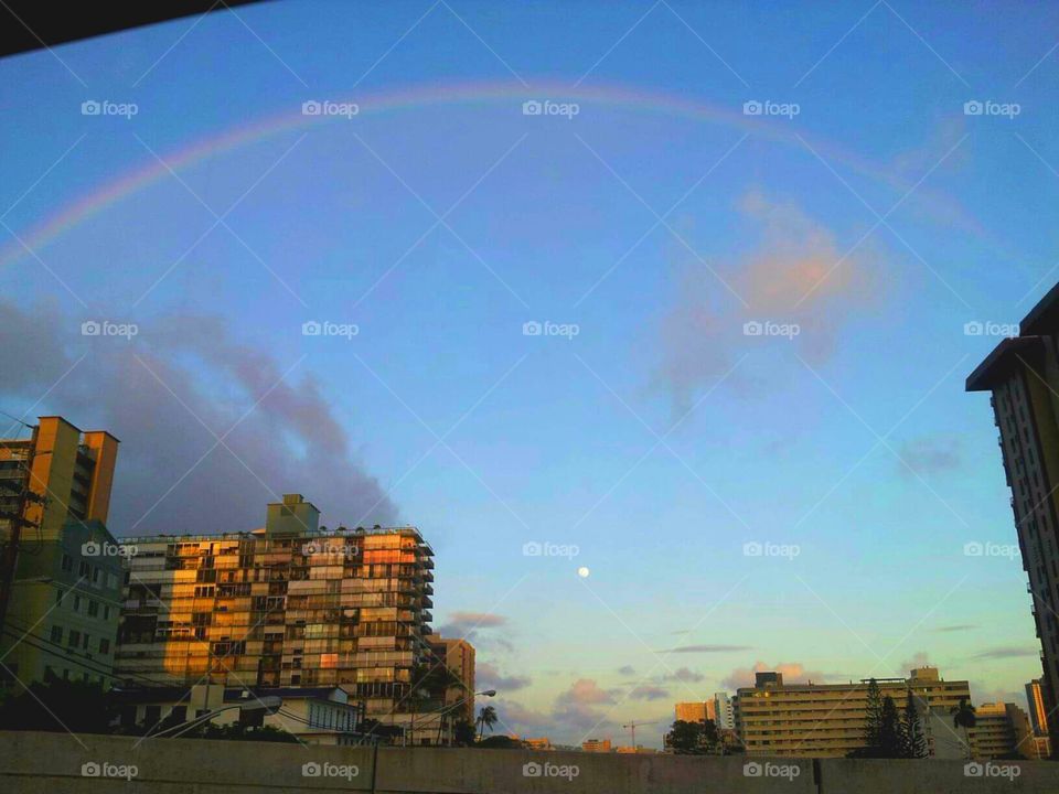 Rainbow,moon and sunset Hawaii