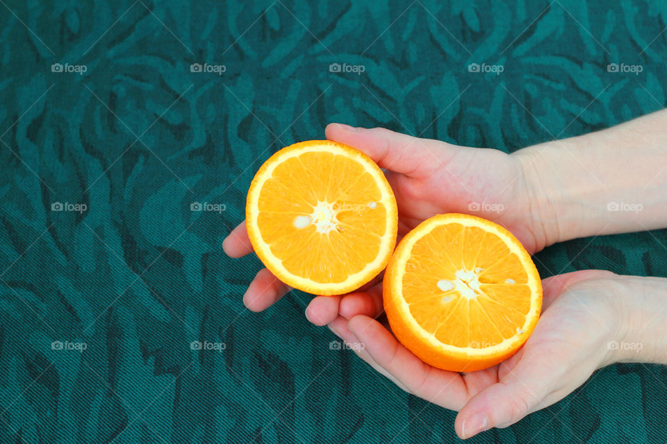 Orange, fruit, hands, Orange in hands, food, still life, abstraction