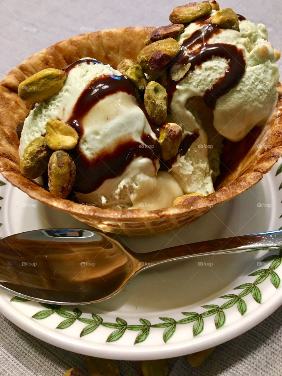 Close-up of waffle cone ice cream