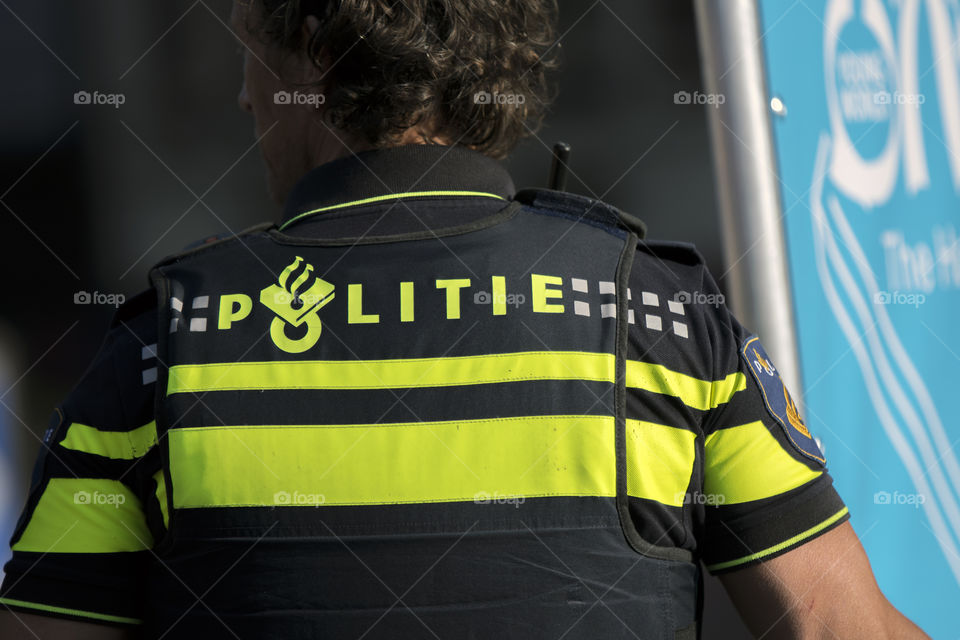 Backside Of A Policeman At Den Haag The Netherlands 2018