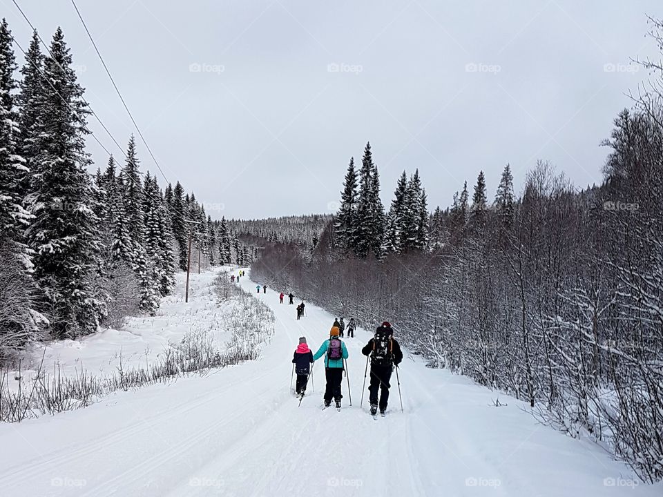 Off on a hike with cross-country skiing.