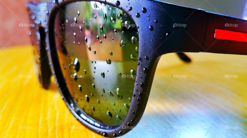 water droplets on sunglasses