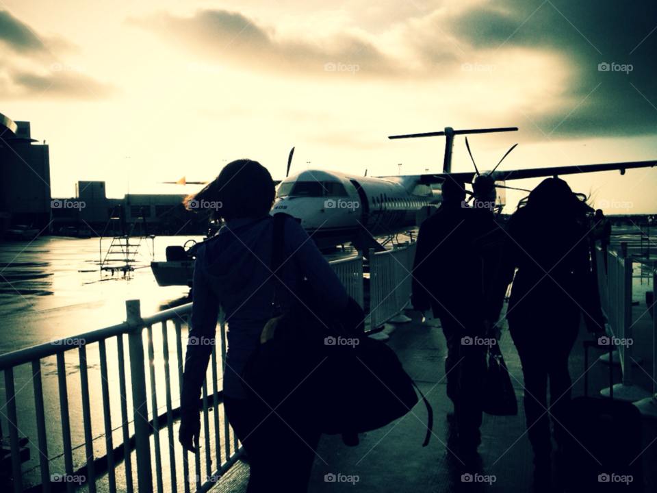 People, Sunset, Silhouette, Airport, Water