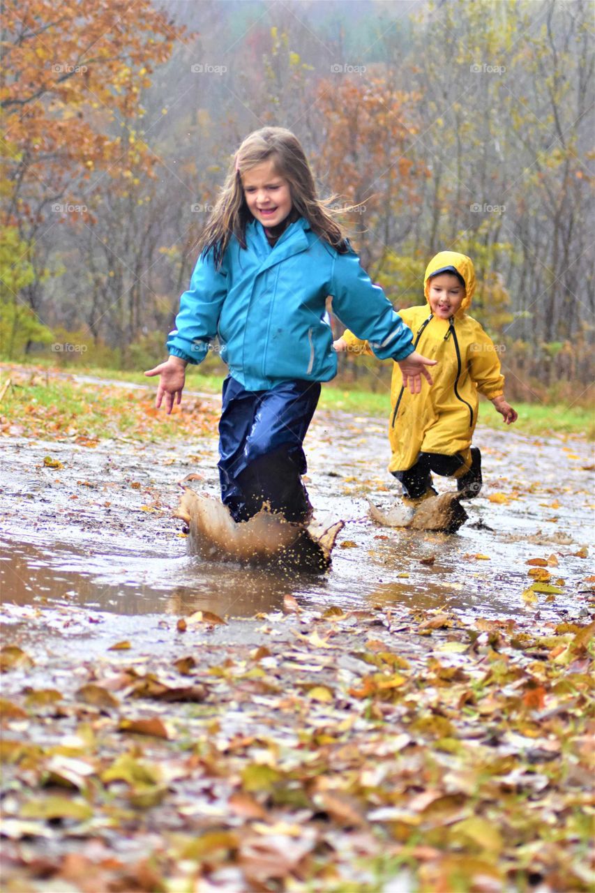 running through puddles