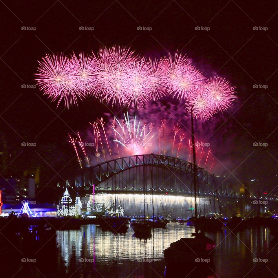 Firework display over the bridge