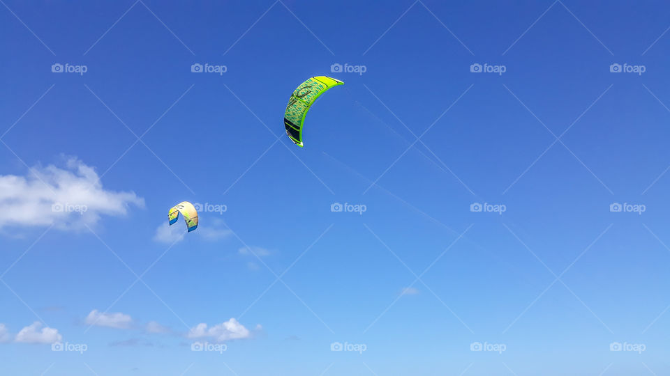 Kite surfing on Candeias beach, Pernambuco, Brazil.