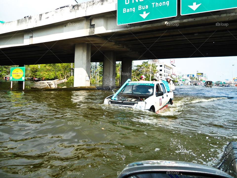 Cars were running through flooded