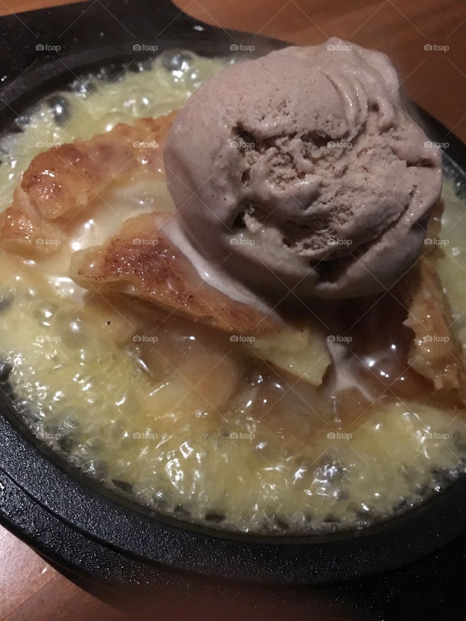 Apple Pie with Cinnamon  Ice Cream and topped with Mexican Brandy Butter 