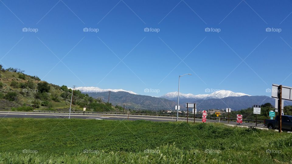 Snowcapped San Gabriel Mountains . Mt. Baldy in the distance 