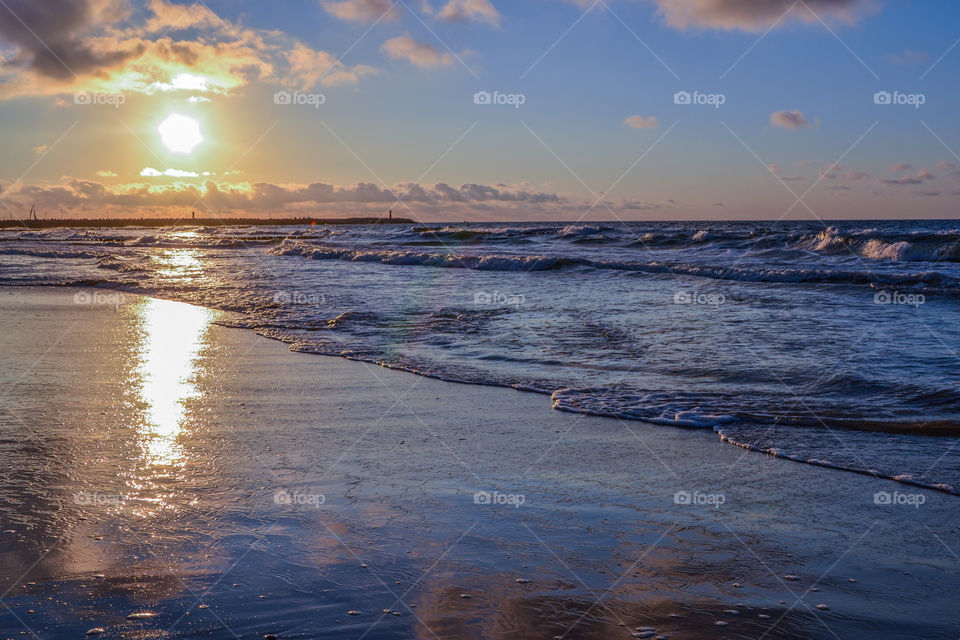 View of seascape at sunset
