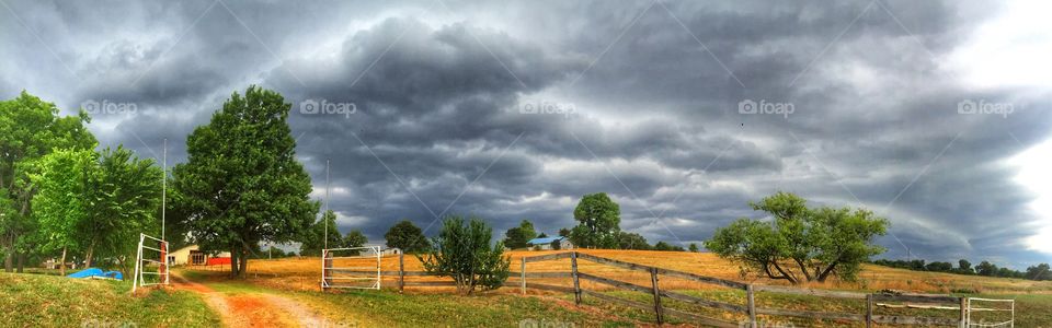 Thunderstorm rolling in on an Oklahoma farm.