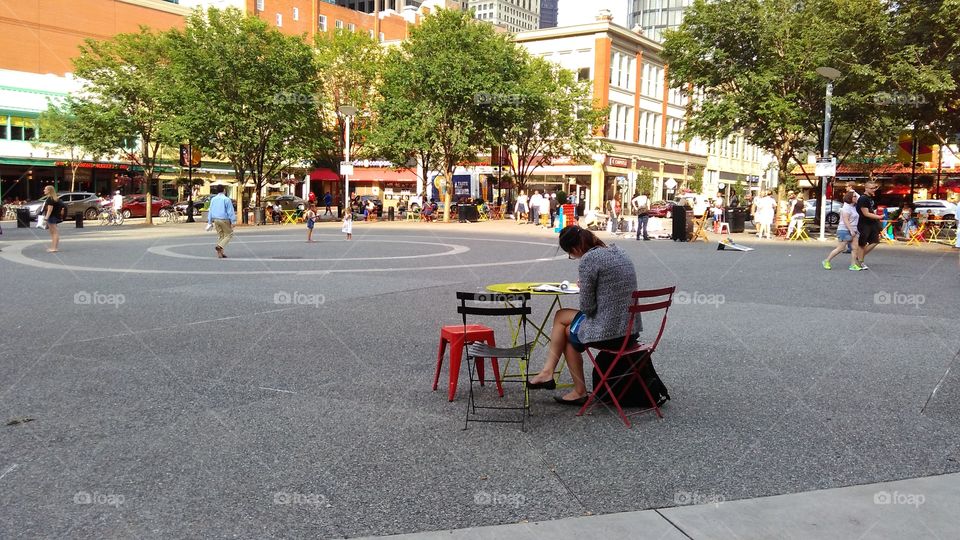 Writing dairy, girl writing in public places