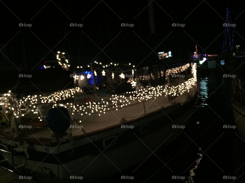 Ship with Christmas lights in Key West, FL