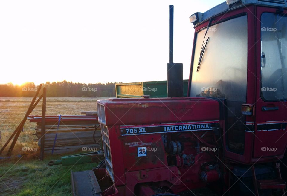 The frosty International. Neighbours International Tractor early morning