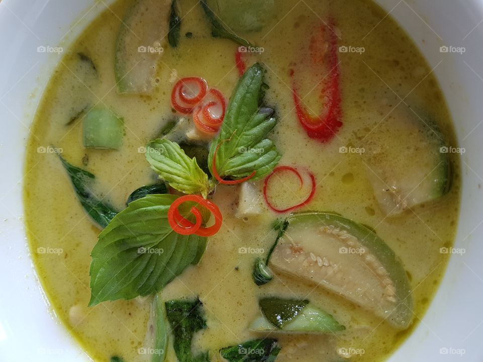 close up of Thai cuisine green curry
