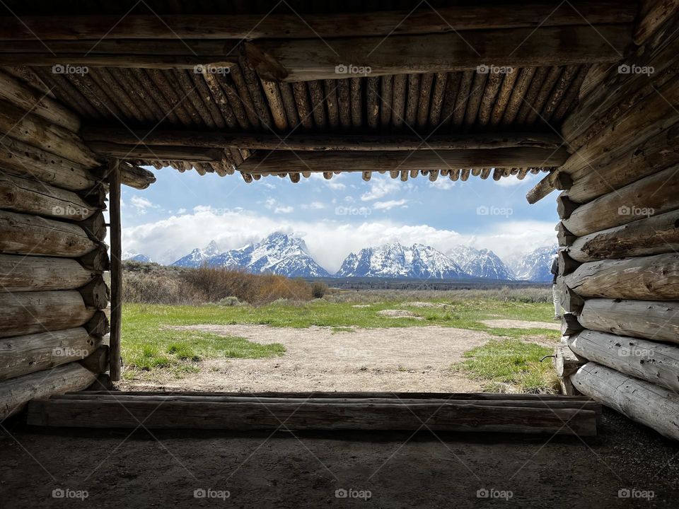 The view from an old cabin in grand Teton national park. 