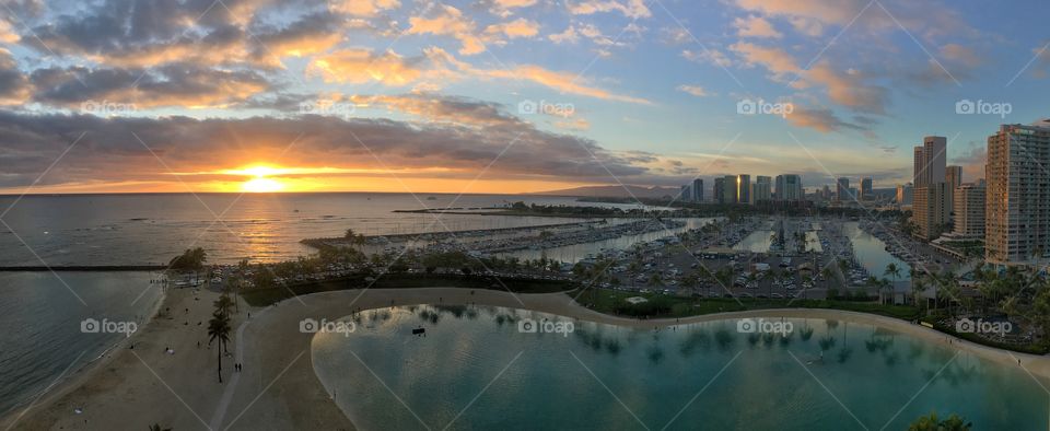 Waikiki Marina Sunset Panorama