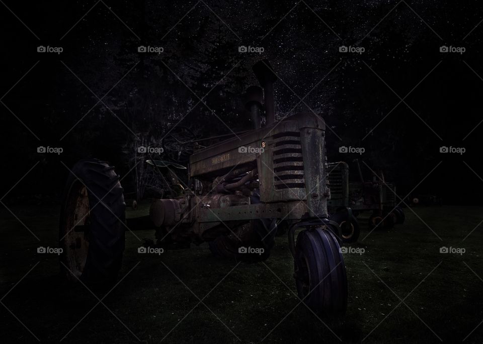 Antique Tractors at Night
